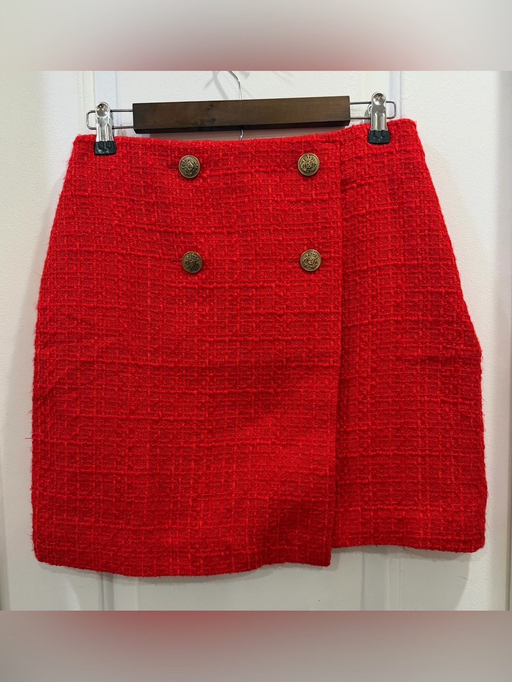 LOFT Red Tweed Boucle Double-Button Skirt Size 4 Petite
